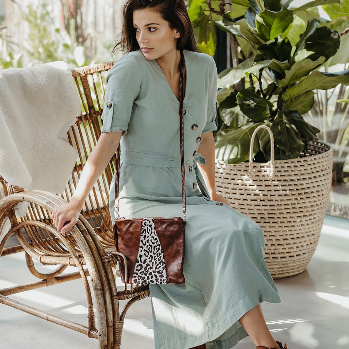 Crossover with Faux print Fur Leather Handbag - Thandana UK