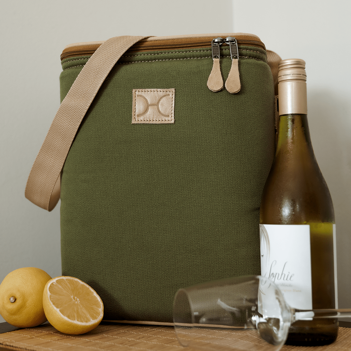 Long Tom Wine Cooler Canvas & Leather Hard Plastic Inner - Thandana UK