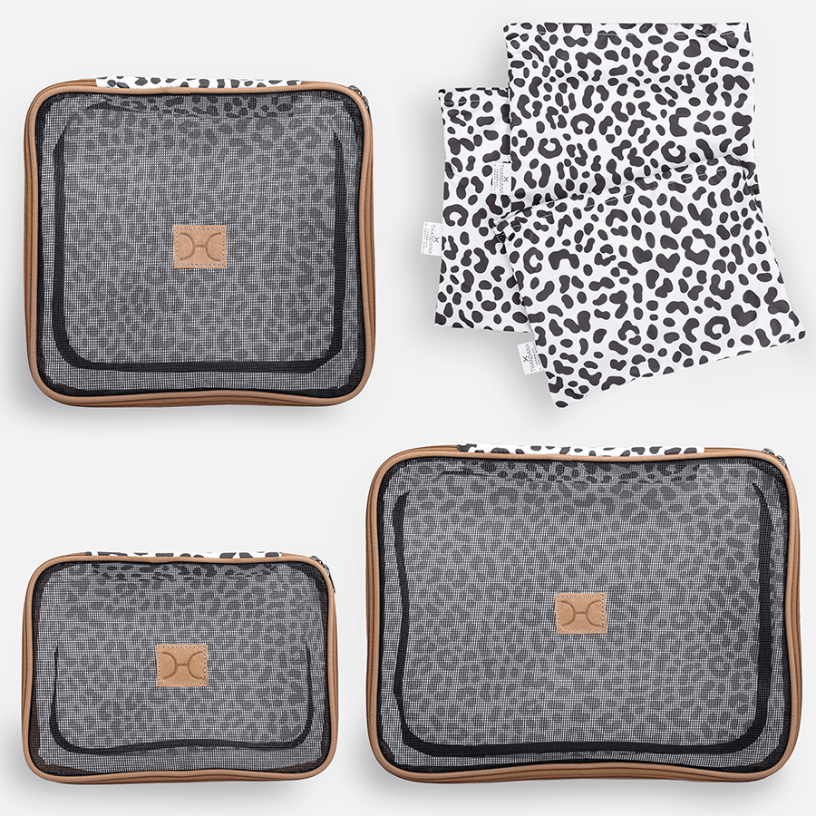 Travel Luggage Organizer Pods 6 piece set | Cheetah White - Thandana UK
