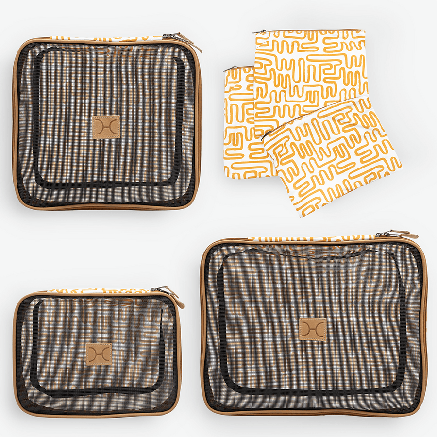 Travel Luggage Organizer Pods 6 piece set | Geo Sand - Thandana UK