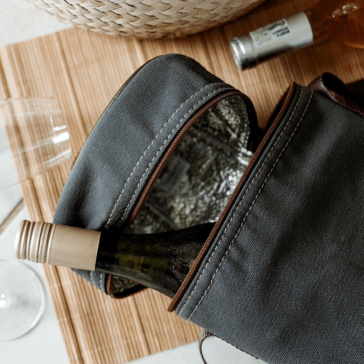Wine Cooler Double Carry Canvas & Leather - Thandana UK